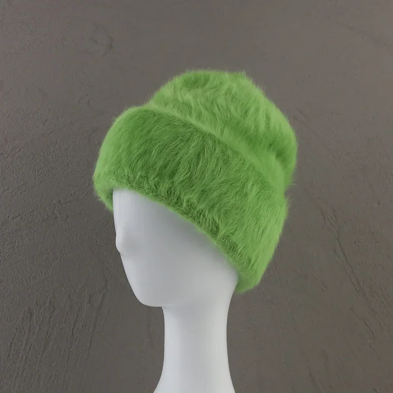 2024New Farben Weiche Kaninchen Fell Mützen Winter Hut für Frau Luxus Flauschigen Gestrickte Hut Motorhaube Dame Herbst Winter Warme Skullies kappe – Detail 22