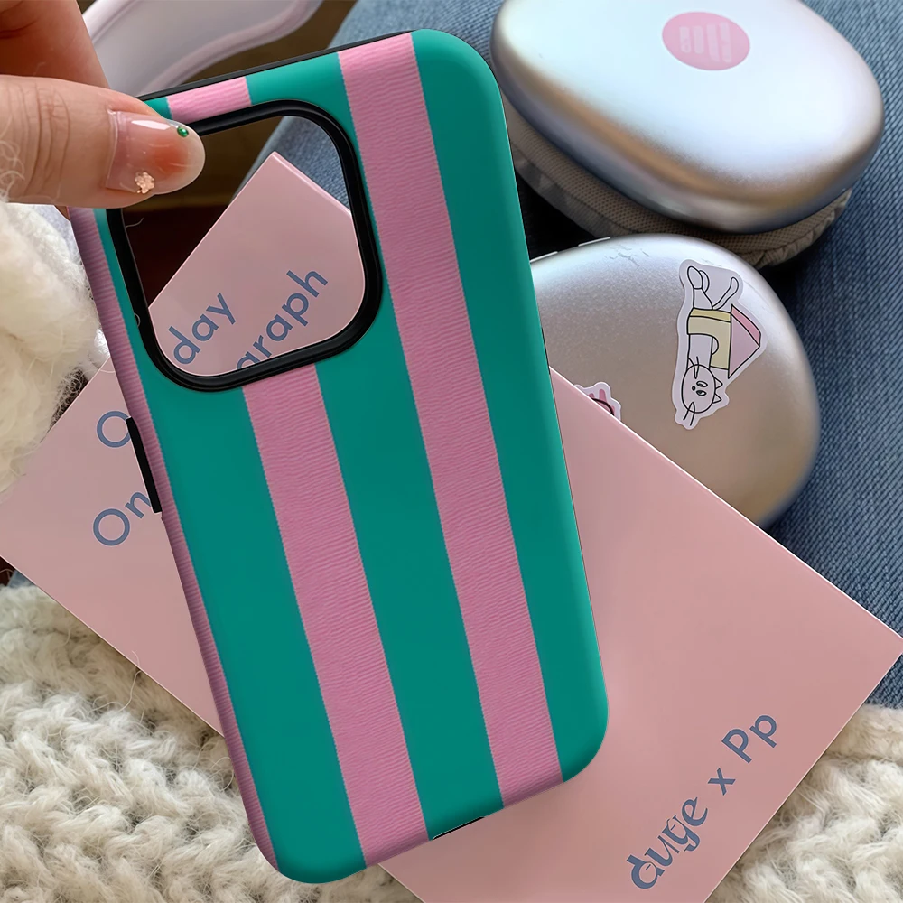 Blush & Teal verticale streep IPhone 17 Must-Haves telefoonhoesje voor IPhone 17 16 15 14 13 Pro Max Plus dubbellaagse achterkant