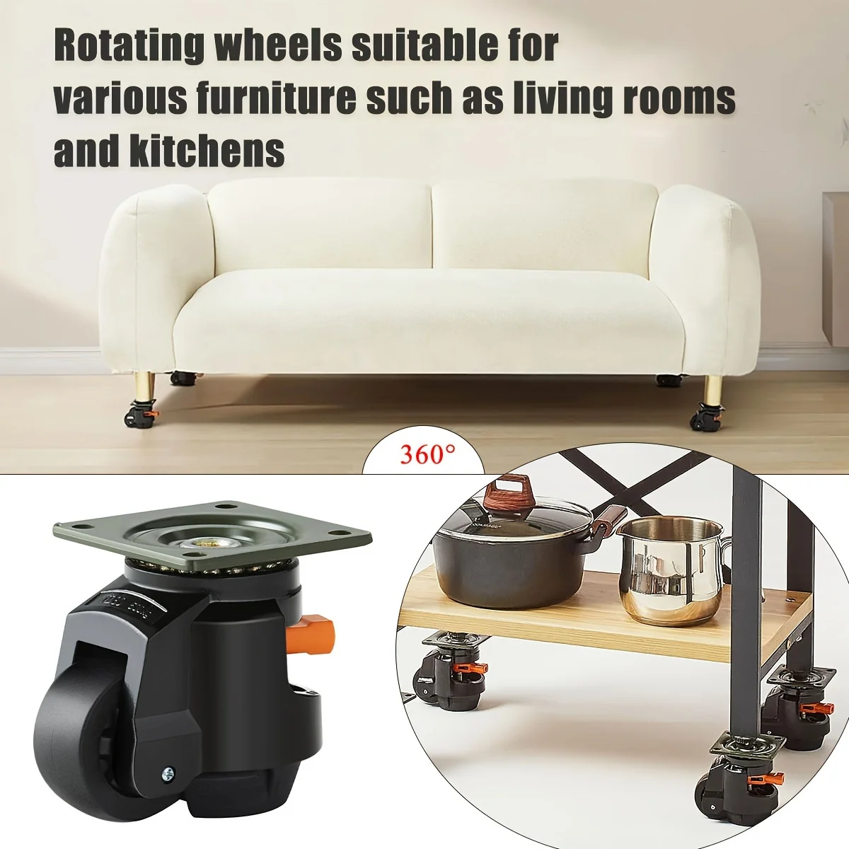 Plate Swivel Caster Wheels Set Heavy Duty,Low Gravity Center Black Extra Width Caster,Endurance &Quiet &Sturdy Nylon Wheels