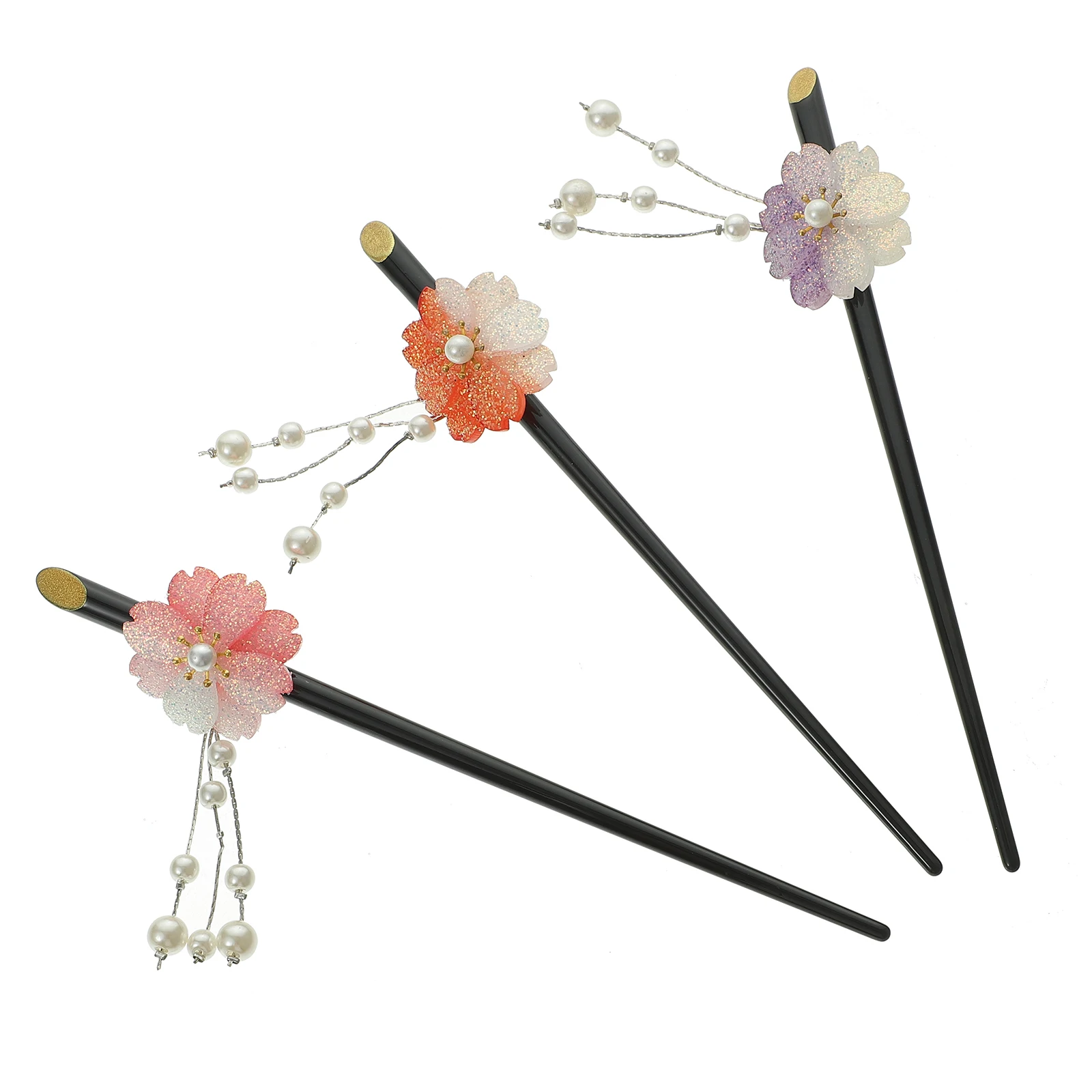 

3pcs Hair Sticks Acrylic ABS Lightweight Durable Cherry Blossom Bun Chopsticks Japanese Accessories Elegant Retro Decorative