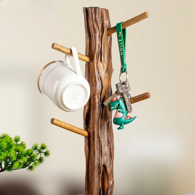 

Solid Wood Branch-Type Draining Cup Rack Insect-Proof Corrosion-Resistant Storage Shelf Hanging Key Holder Organizer