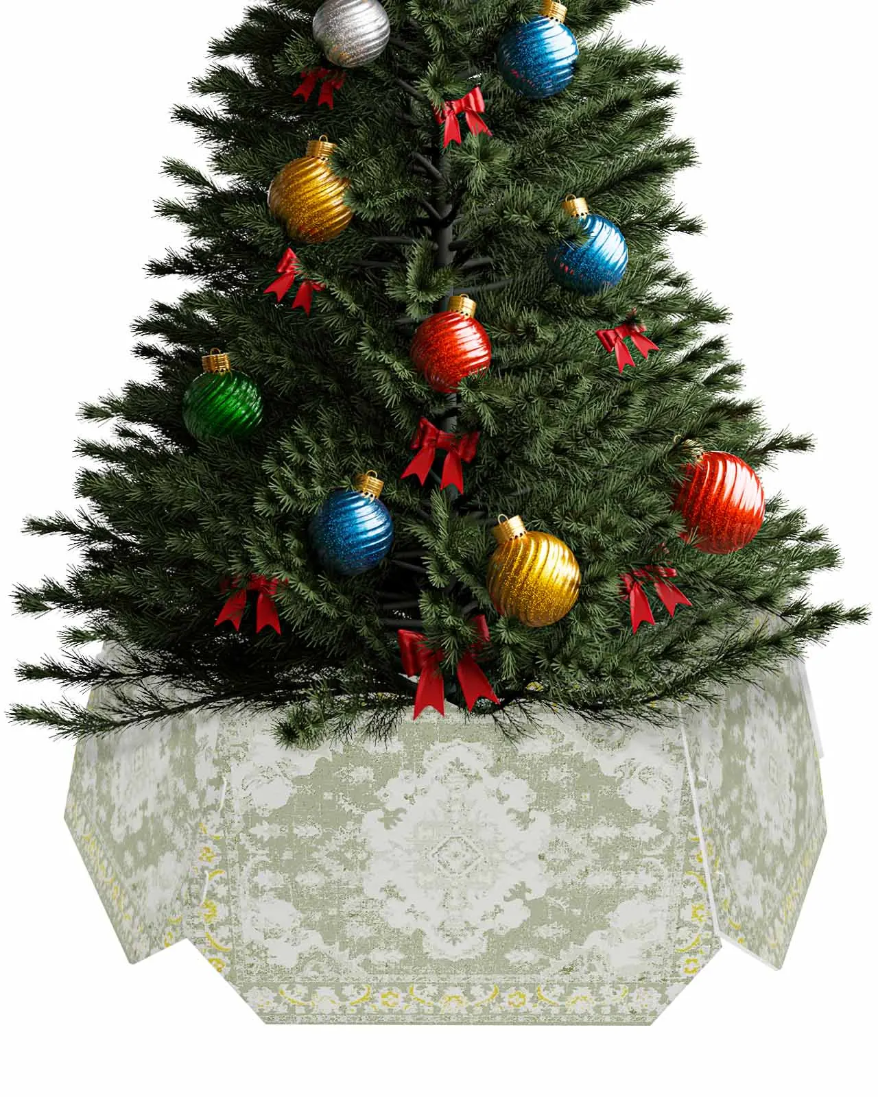 Retro Carpet Texture Sage Green Christmas Tree Creative Printed stereoscopic Tree Bottom Decoration Festival Party Tree Skirt