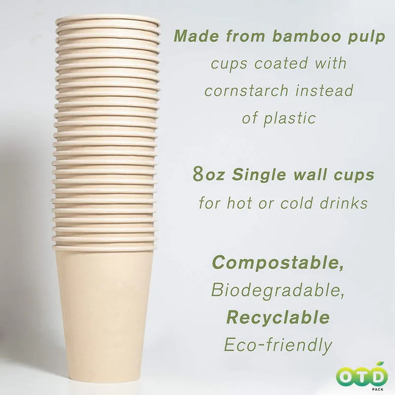 Disposable Paper Cups Natural Eco-Friendly Bamboo Fiber Cups Brown Hot Cups Hot Tea Hot Drink Water Cups