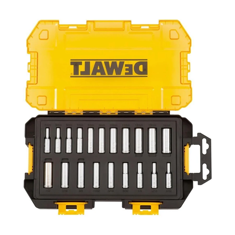DEWALT 20PCS Deep Socket Set 1/4" Drive Metric/SAE with Equip Lockable Folding Box DWMT73811