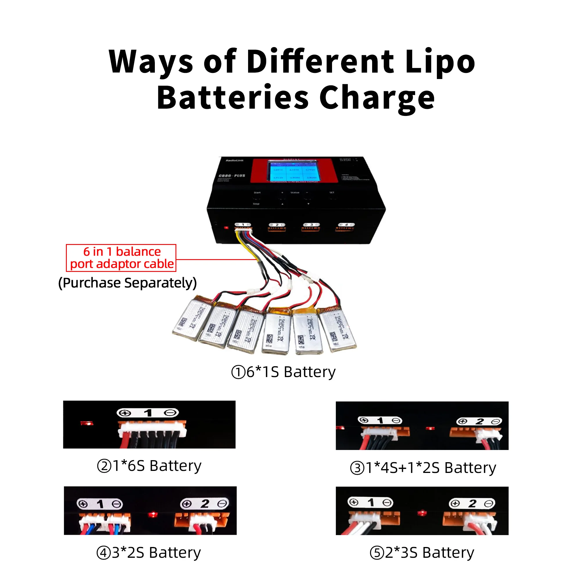 Radiolink Balance Charger CB86 Plus 1s-6s LiPo Batteria al litio Caricatore professionale 0.1-6A per trasmettitore controller drone FPV