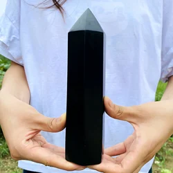 Natural obsidian crystal column pure and only black crystal desktop/fish tank decoration best gift for friends on Halloween