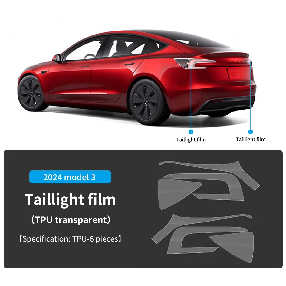Carbon Flash TPU Taillight Film for Tesla Model 3 Highland (2024-2025) – Transparent Protection Sticker