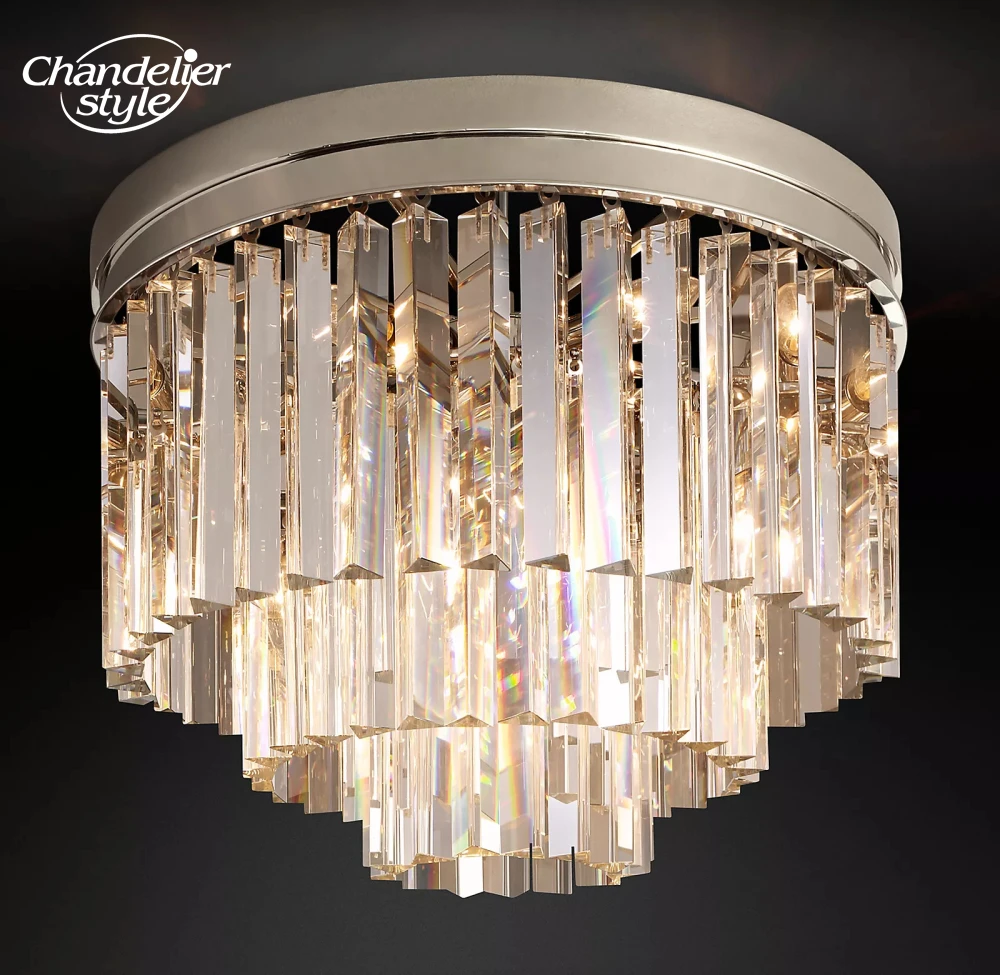 Modern Crystal Ceiling Lights Fixture LED Round 1920s Odeon Flushmount Living Room Bedroom Kitchen Island Indoor Lighting