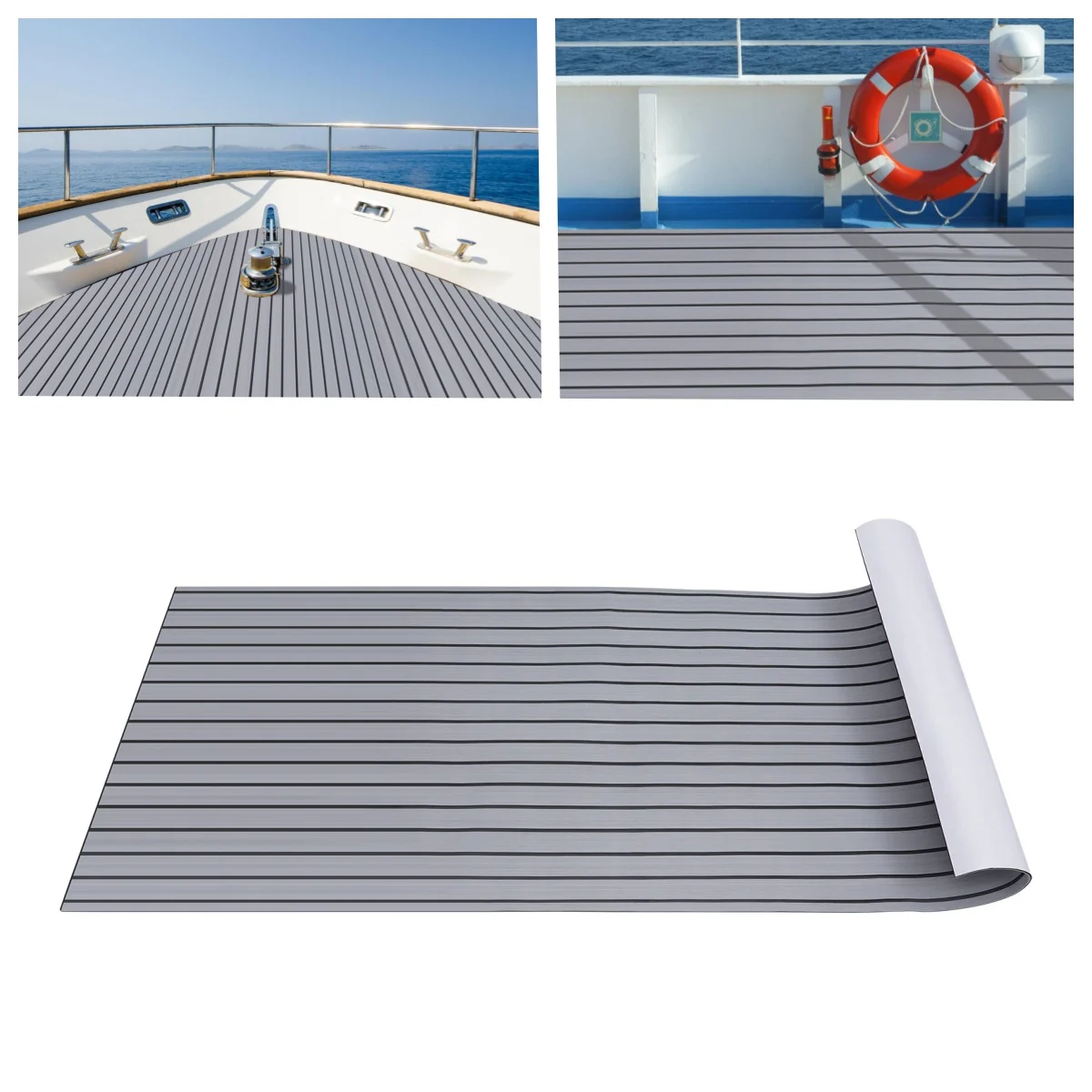 240cm x90cm/94.5''x35.4'' EVA Foam Faux Teak Boat Decking Sheet Self-Adhesive Marine Flooring Boat Deck Mat Yacht Gray Stripe