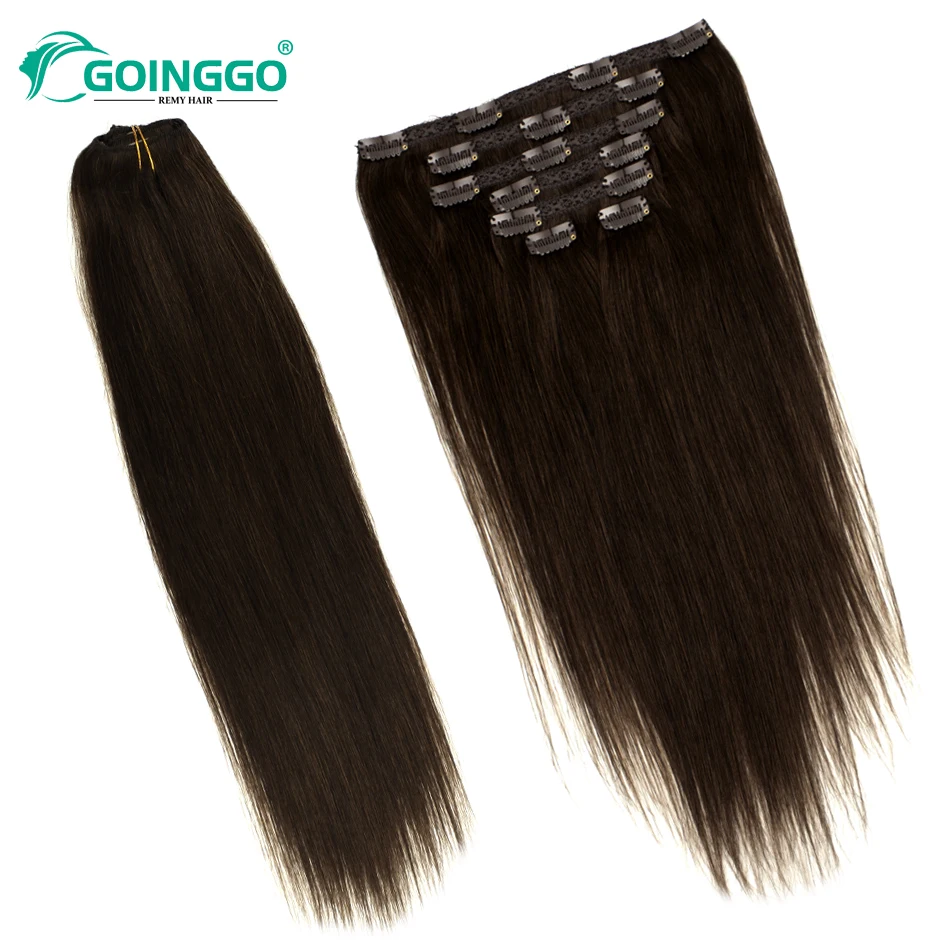 Clip In Hair Extensions Straight 18-24Inch Dark Brown Brazilian Remy Clip In Double Weft Human Hair Extensions For Women 100g