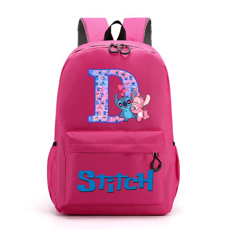 Stitch Angel Letter A-Z Backpack for Girls Disney Anime Cute Schoolbags Children School Travel Shoulders Bag Kids Gift Hot Sales