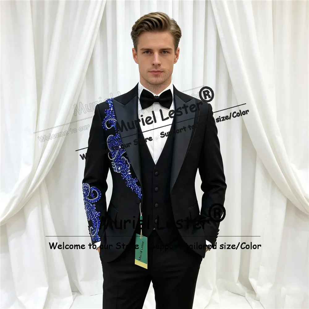 Exclusive Wedding Suits For Man Jewelry Stones Jacket Vest Pants 3 Piece Sets Groom Prom Blazers Formal Wear Tuxedos Attire 2027