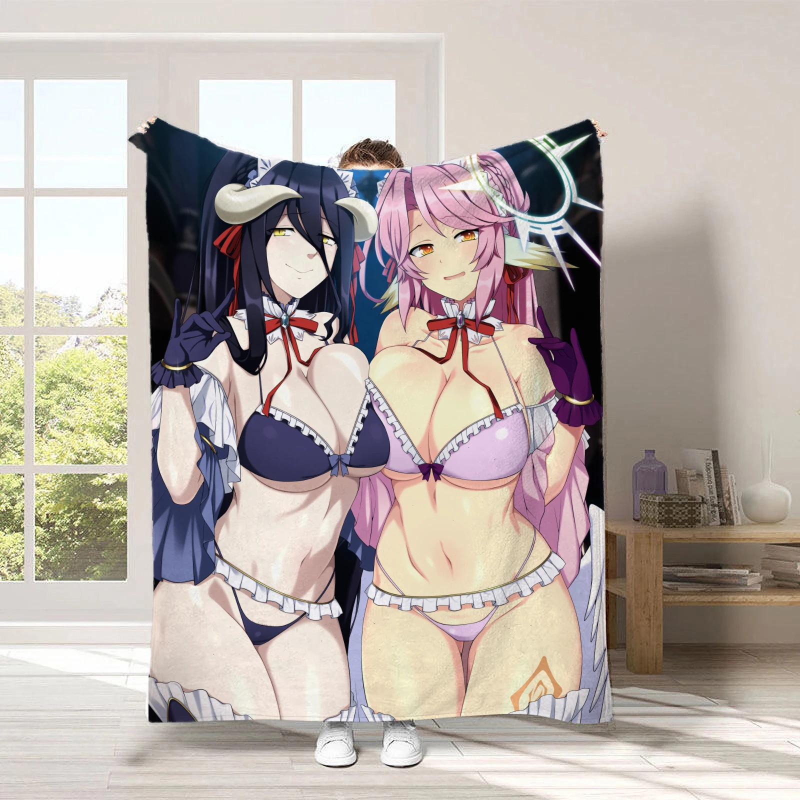 Custom Albedo Blanket Jibril 150x200cm Flannel Cartoon Throw Soft Warm Sofa Cover Anime Themed Gift for Fans