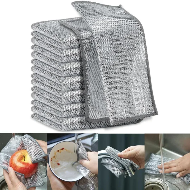 Thickened Double Sided Metal Steel Scrubber Cloths, Reusable Kitchen Wire Dish Rags for Dish & Pot Washing