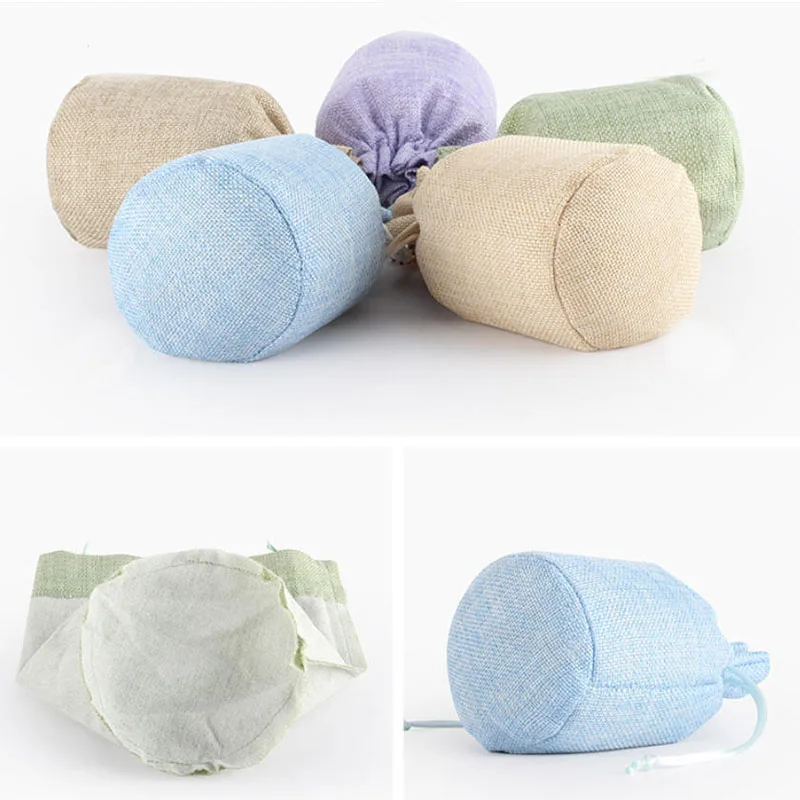 10pcs 9x15cm 13x18cm 16x24cm Logo Printed Drawstring Linen Bags Round Bottom Sachet Bag Travel Packing Eco Friendly Organizer