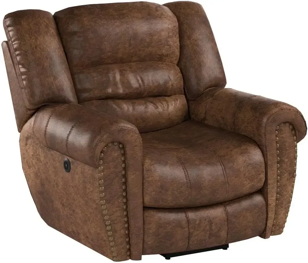 Electric Recliner Chair W/Breathable Bonded Leather Classic Single Sofa Home Theater Recliner Seating W/USB Port (Nut Brown)