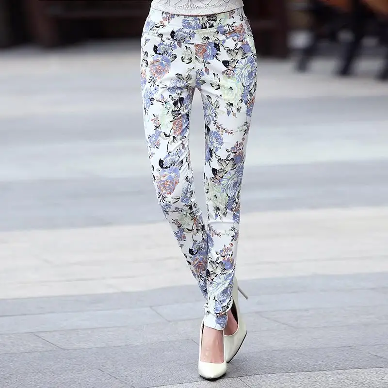 

Women's Pants 2024 Spring Summer Casual Floral Printed Stretch Tight Pencil Pants Streetwear High Waist Trousers Legging