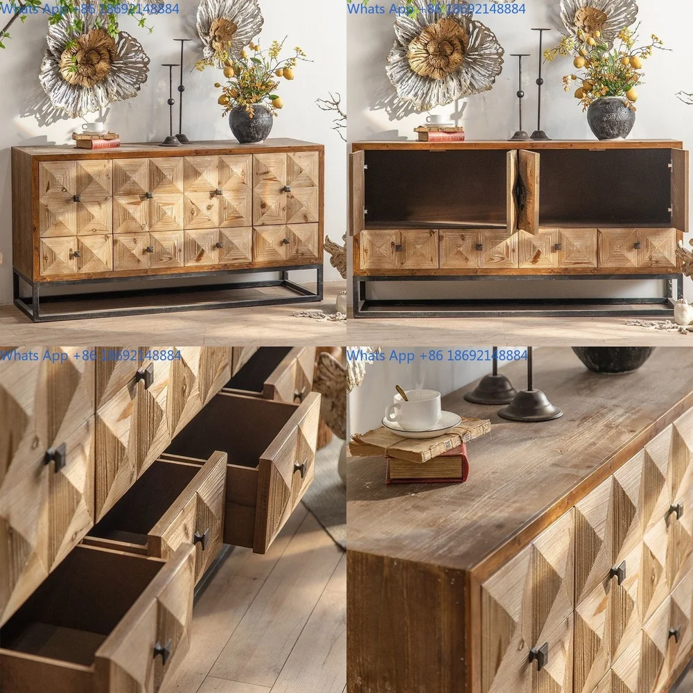 

Wooden Hallway Cabinet Dining Sideboard Chest of Drawers French Style Home Shoe Storage Vintage Console Cupboard