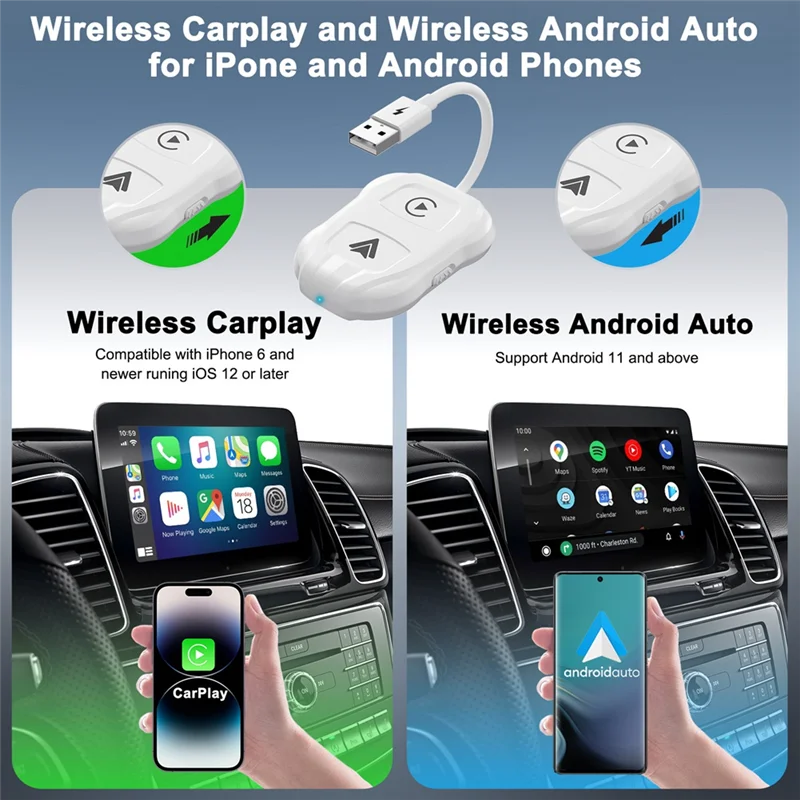 GW-Android Auto Adapter Plug & Play Dongle, für alle kabelgebundenen Carplay-Autos IOS 10+ Android 11+ Telefone