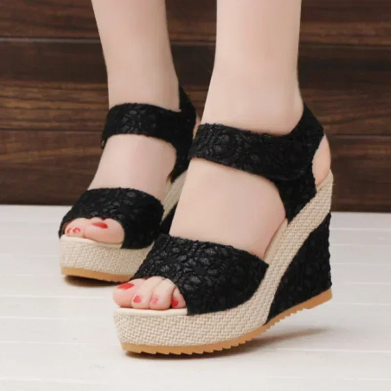 2024 Summer New Fashion Women\'s Wedges Sandals Mesh Peep Toe Platform High Heel Women Sandals Sexy Party Dress Shoes Female