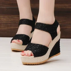 2024 Summer New Fashion Women's Wedges Sandals Mesh Peep Toe Platform High Heel Women Sandals Sexy Party Dress Shoes Female