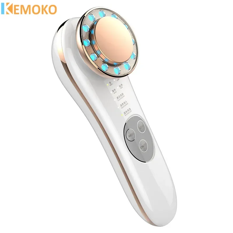 7 LED Color Light Ion Facial Massager Electric Cleanser Warm Face Facial Mask Essence Introducer Hifu Machine Microcurrent