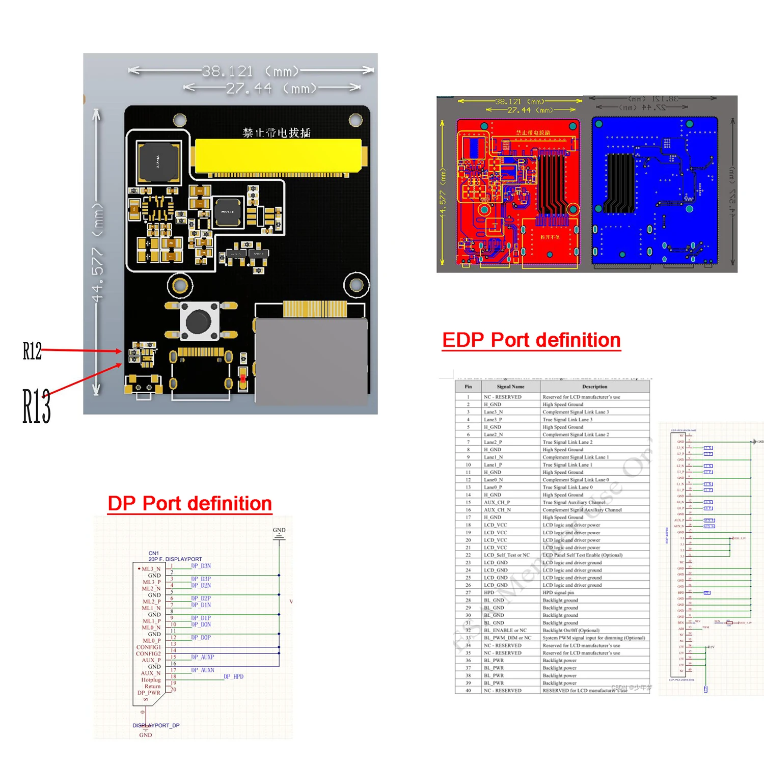 30-pinowy 40-pinowy adapter sygnału DP do EDP Driver Board 2K 4K 2lan 4lan LED LCD Przenośny wyświetlacz W KABEL koncentryczny z protokołem PD/QC