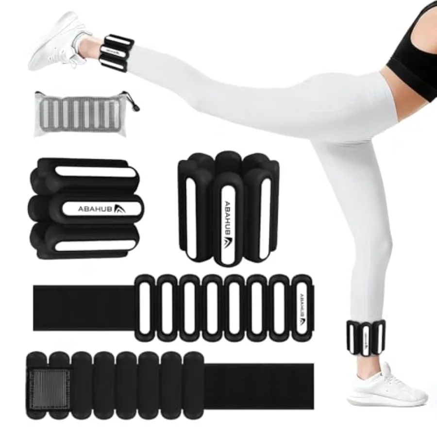 

Регулируемые утяжелители для запястий и лодыжек Abahub, 2 шт., силиконовые утяжеленные браслеты для женщин, черно-белые, общая масса 2 фунта, для домашних тренировок