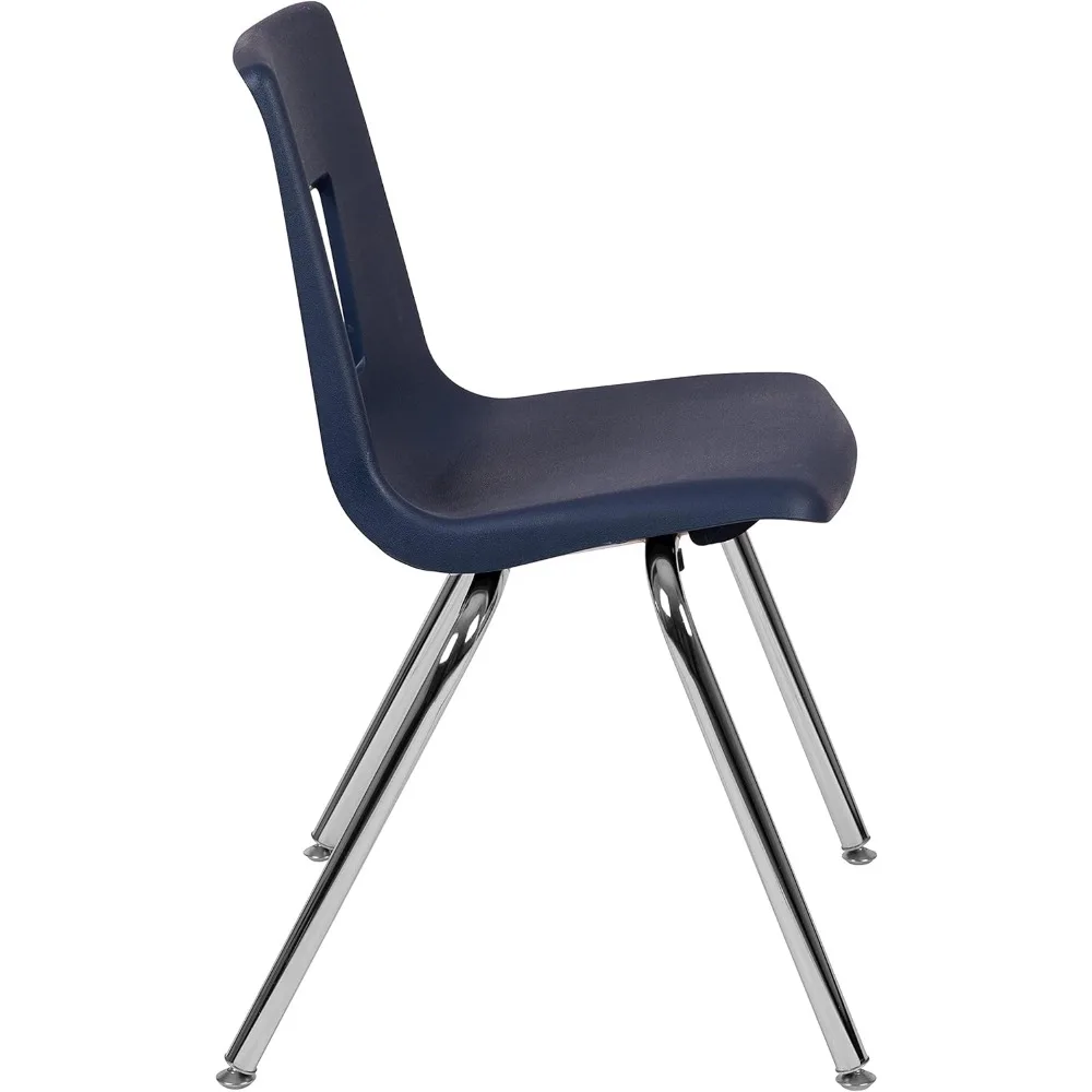 Chaise d'école empilable pour étudiants, bleu marine, dégradbrillant, cadre chromé non corrosif, finition, peu encombrante, empilable