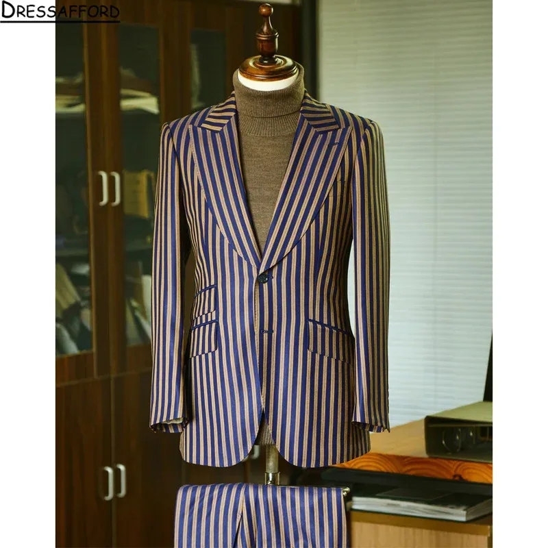 2 Piece Men's Striped Men Suit Wedding Suit Slim Fit Notch Lapel Suit Groomsmen For Wedding Party Prom(Blazer+Pants)