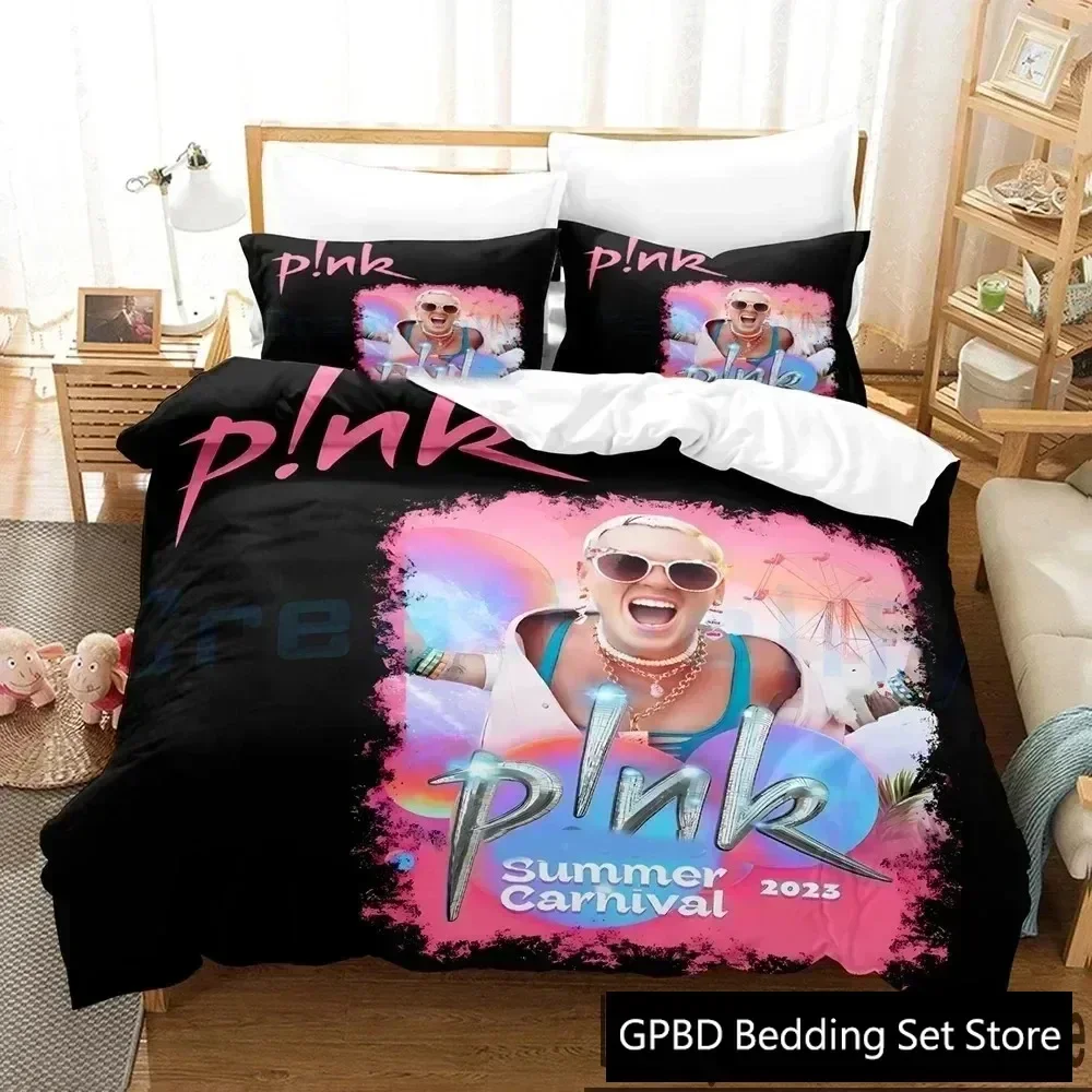 Luxury New 3D Print Personality Hip Hop Pink Singer Tour Bedding Set Duvet Cover Bed Set Quilt Cover Pillowcase Size Boys Adult