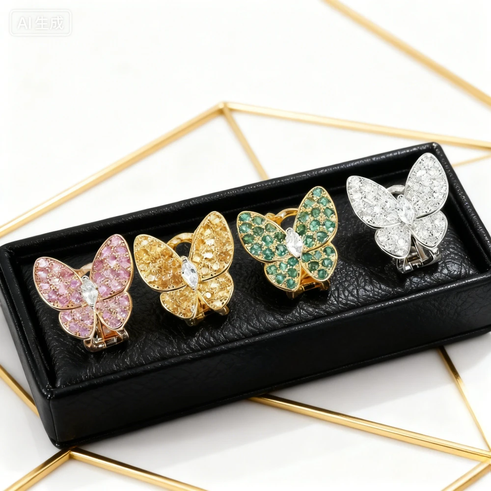

2025 trendy accessories Hot Brand Pure Earrings Butterfly Full Diamond Luxury Colorful Wings Hot Design Jewelry