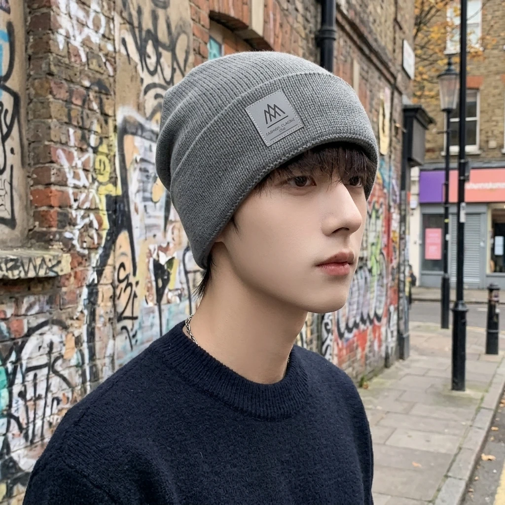 Men's Beanie Winter Skull Cap Streetwear Warm Thermal Knit Hat Casual Slouchy Fleece Lined Cap for Cold Weather Outdoor