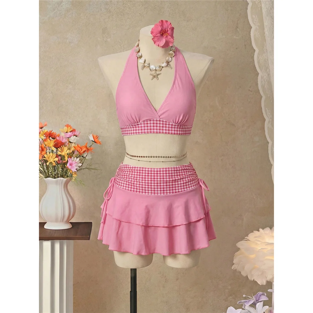 S - XL Mit Rock, Polka-Dot-Blumen-Bikini, Damen-Badebekleidung, dreiteiliges Bikini-Set, Badeanzug, Badebekleidung, Schwimmbekleidung V8518 – Detail 14