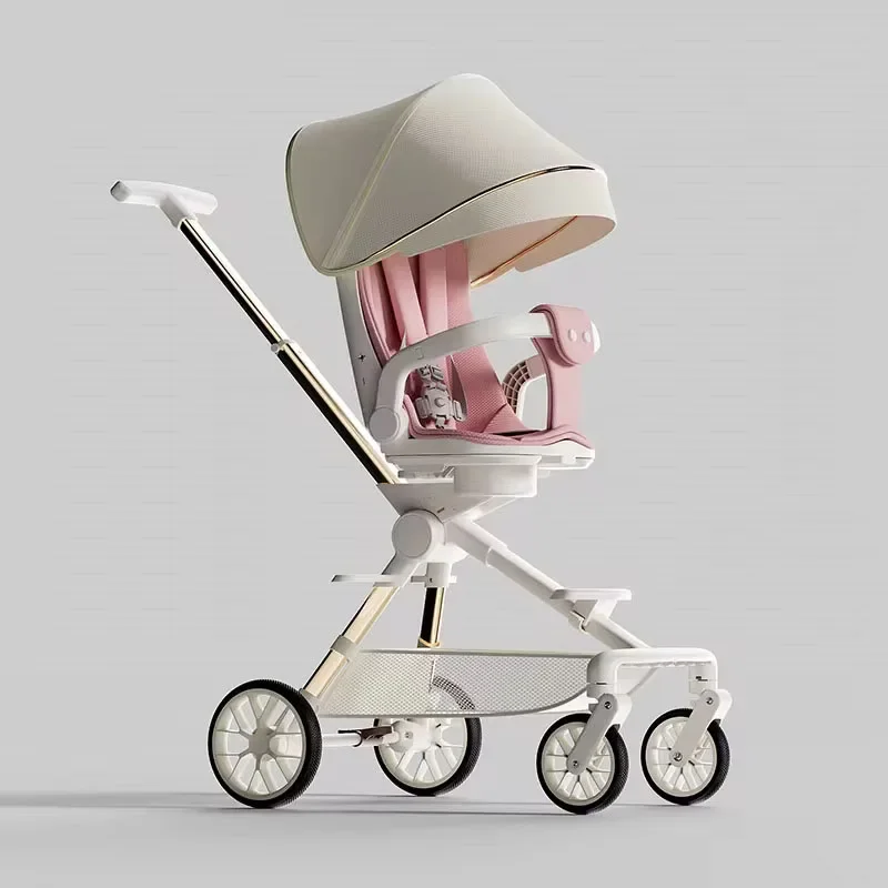 Lightweight Stroller High Landscape Folding Newborn Travel Stroller Can Sit and Lie Down Two-way Swivel Seat Baby Stroller