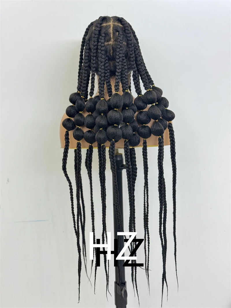 Pelucas trenzadas sintéticas de estilo largo, peluca llena de encaje HD, trenzas en caja sin nudos, pelucas para mujeres negras, pelucas de cabello trenzado africano hechas a mano