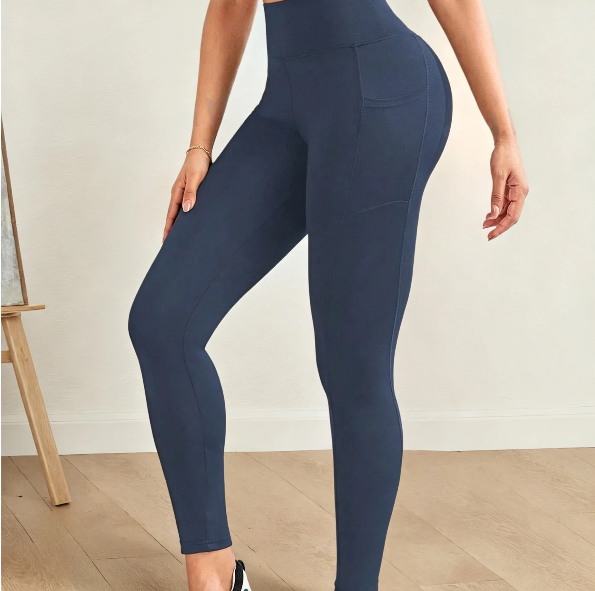 Solid Color Women's Trousers, High-Waisted, Shape-Enhancing and Butt-Lifting, Suitable for Home and Outdoor Wear, with Pockets