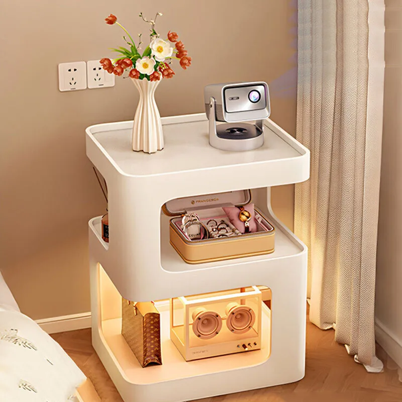Unique Coffee Bedside Table Storage Small Librero Space Saving Nightstand Organizer Decor Mesitas De Noche Trendy Furniture