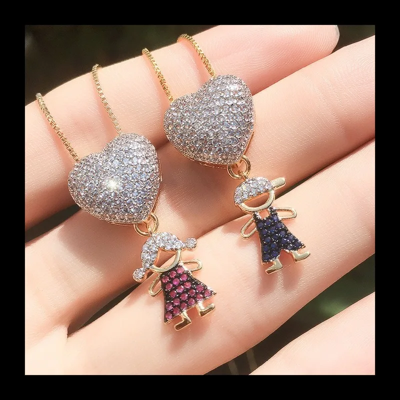 

Trend Necklace Female Creative Color Zirconium Cute Doll Pendant Personalized Love Necklace Pendant