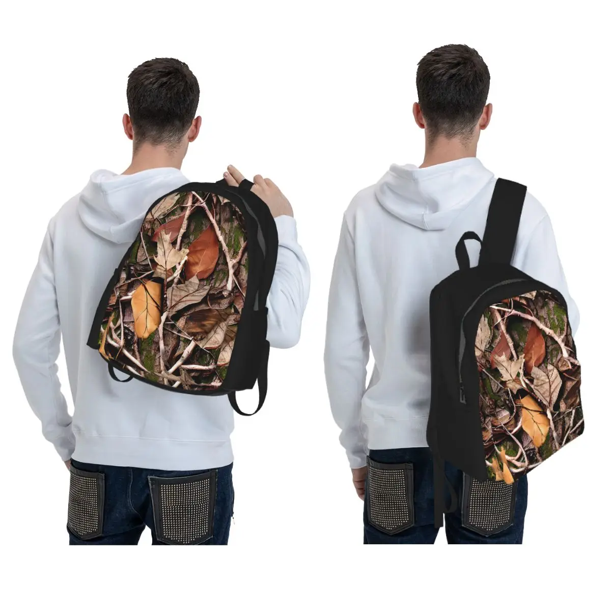 Realistic Tree Hunting Camo Leaves Sticks And Bark Camoflouge Backpack Daypack Boys Girls BookBag School Bag Shoulder Bags