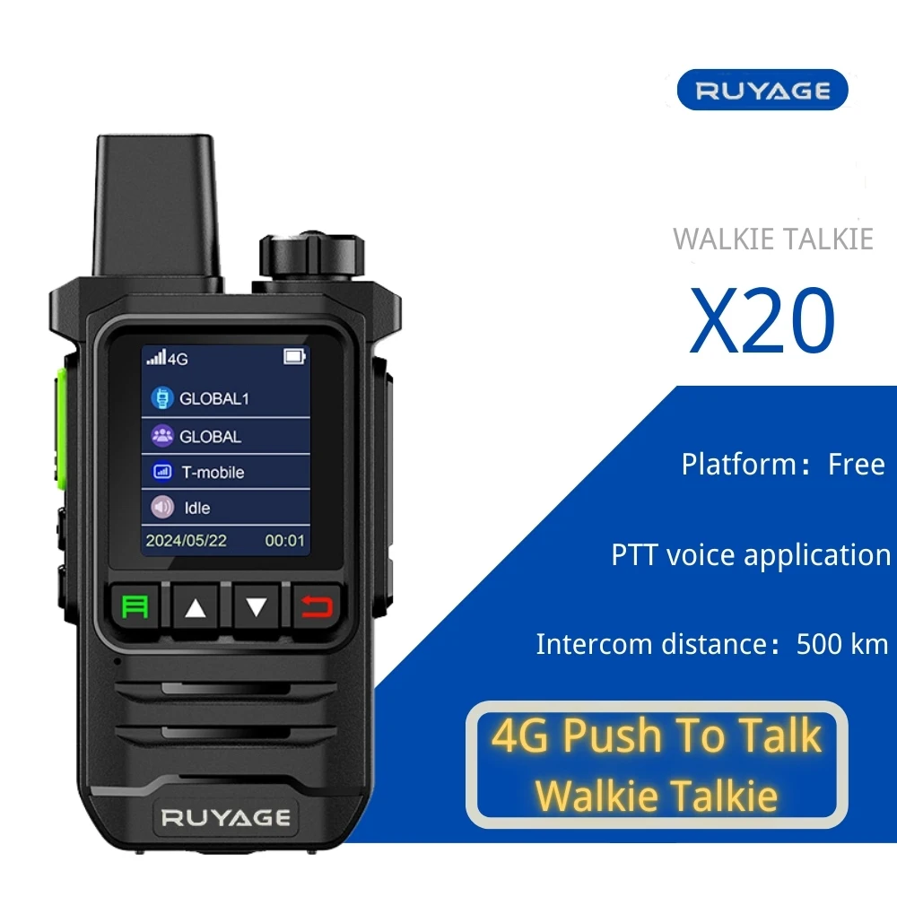 Ruyage-X20 4G Push To Talk Walkie Talkie, Two-Way Radio Radios, Ham Station Telephone, Mobile, Long Range, 1000 km Distance