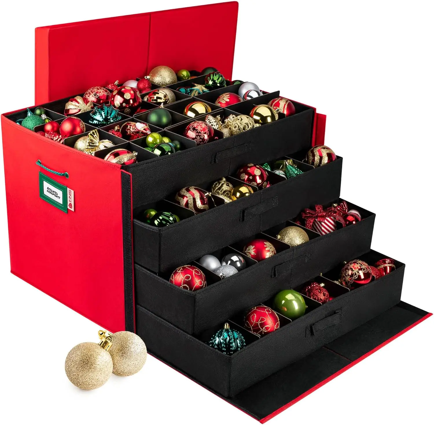

Christmas Ornament Storage Box with Dividers & 4 Trays, Holds Up to 96 Large 3-Inch Balls, Red