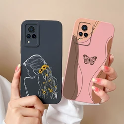 VIVO V21 4G 5G 용 전화 케이스 귀여운 달콤한 소녀 만화 VIVO V21 4G 5G 용 고품질 액체 실리콘 코크 새로운 디자인 Funda