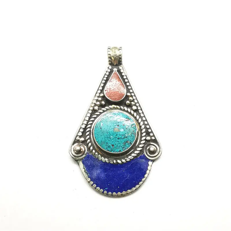 TBP720 Tibetan Jewelry Copper Inlaid Colorful Stone Big Pendant Multi Desings