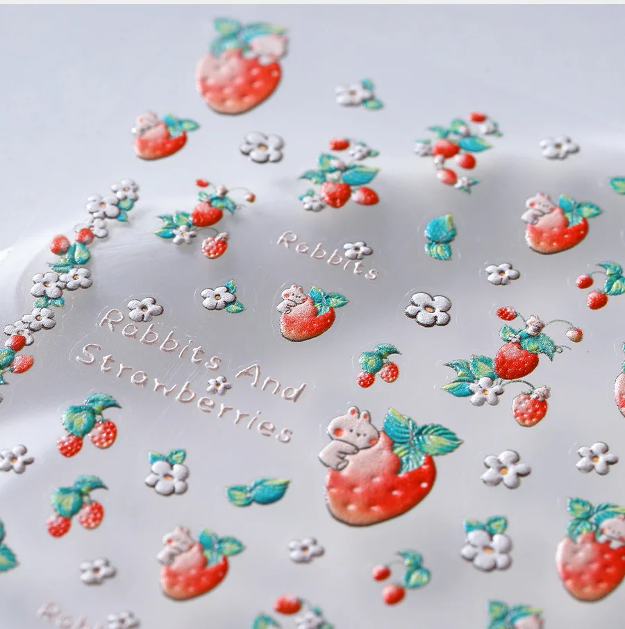 Nastro di seta dorato fragola ciliegia frutta bowknot cuore d'amore morbido autoadesivo decorazione per unghie adesivo manicure decalcomania fai da te