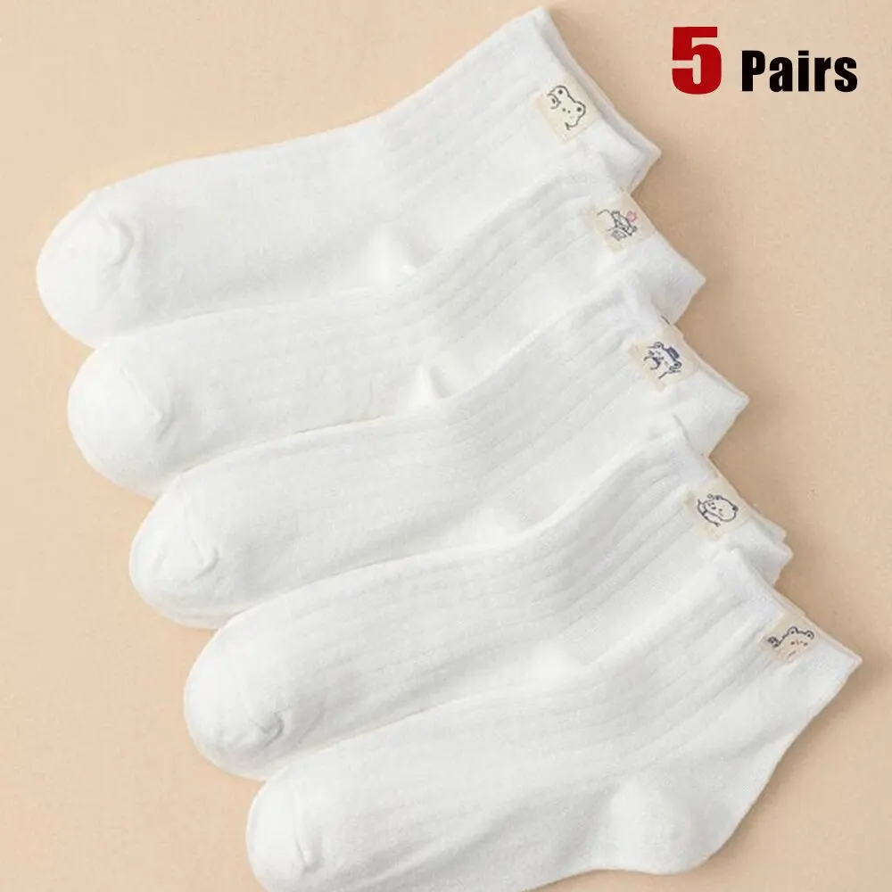 5 Pairs Cute Low Tube Socks Women\'s Solid Color Spring Autumn Fashion Pure White Set High-quality Comfortable Kawaii Ankle Socks