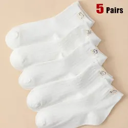 5 Pairs Cute Low Tube Socks Women's Solid Color Spring Autumn Fashion Pure White Set High-quality Comfortable Kawaii Ankle Socks