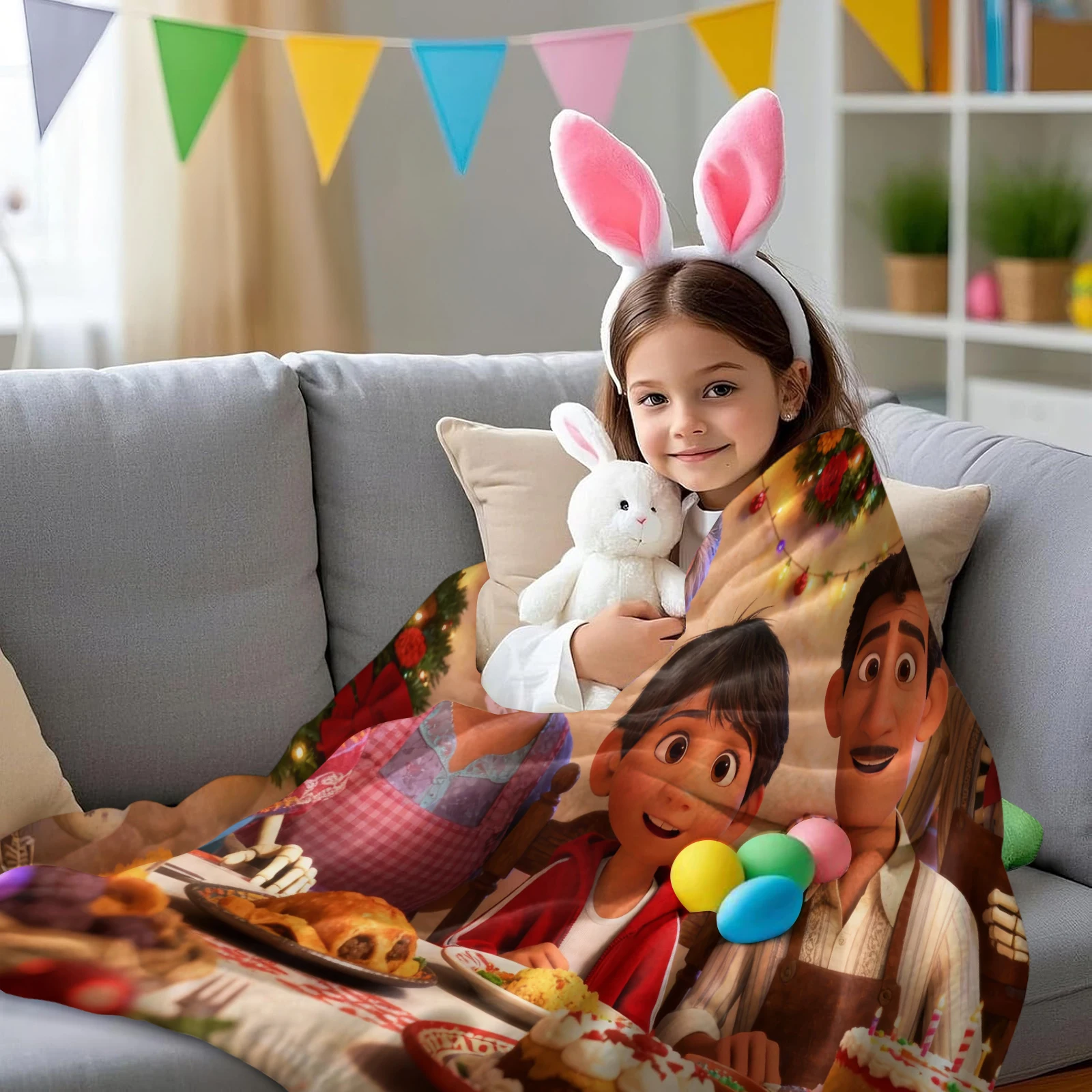 بطانية كوكو ميغيل ودانتي الفانيلا بطانية زخرفية ناعمة متعددة الوظائف مناسبة للمنزل والمكتب والتخييم وهدايا عيد الميلاد