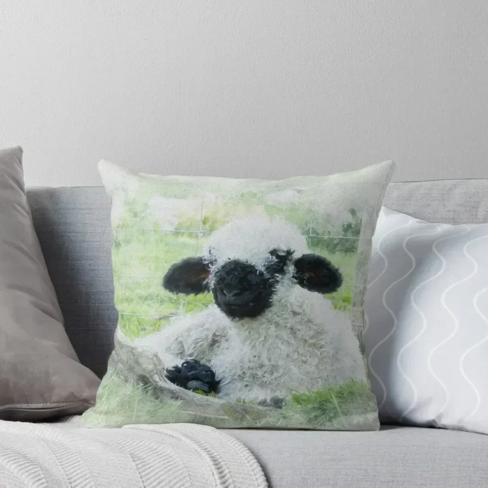 Valais Blacknose Sheep Watercolour Photograph. Throw Pillow Custom Cushion Photo Sofa Cushions Pillowcases Bed Cushions pillow