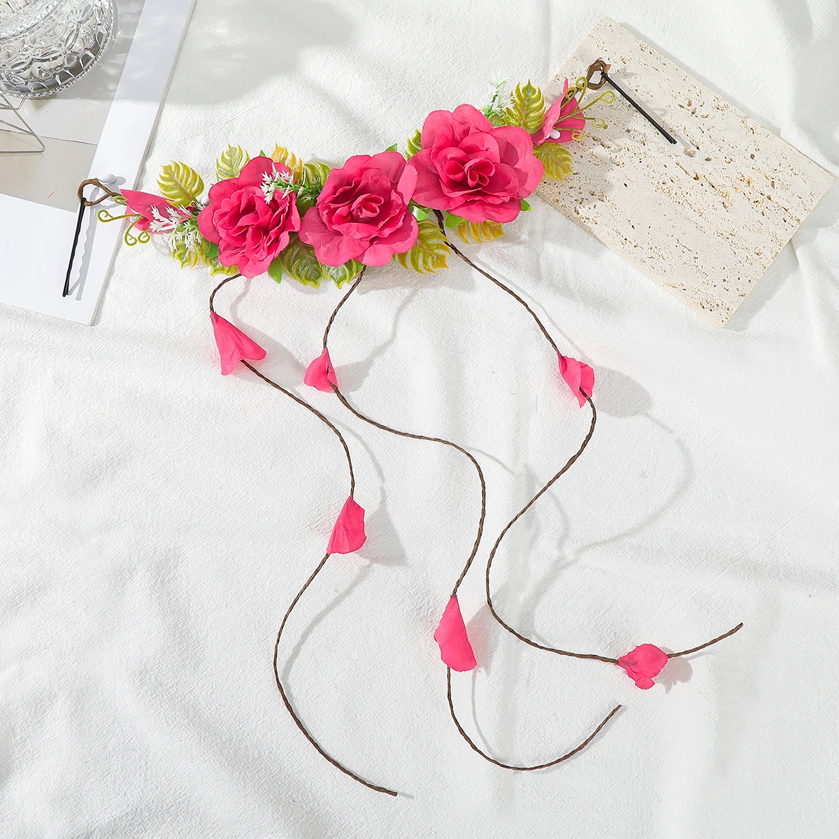 Long Desogn Flower Rattan Wreath Hairpin Girls Wedding Styling Photo Hair Clip Clamps Hair Accessories Retro Fashion Hairpin